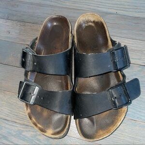 Birkenstock black leather two strap sandal